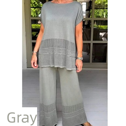 Kvinnenes ensfargede todelt sett med kortermet topp og bukse