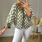 Kvinne Trendy rutete strikket cardigan med knyting foran