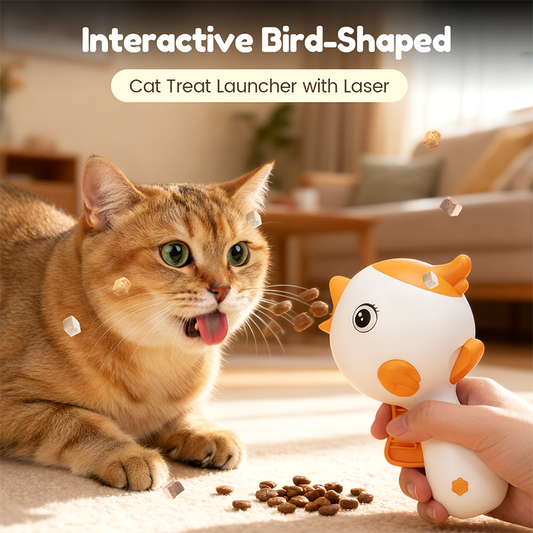 Interaktiv fugleformet kattesnackskaster med laser